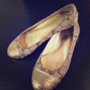 Women’s Khaki and Gold Coach Sequin Flats